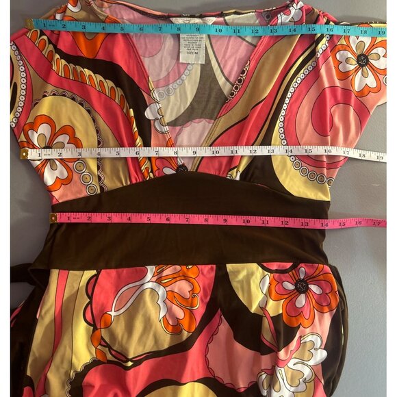 VTG Y2K midi Dress Sz M Babydoll Boho Funky Psychedelic Print Flutter Sleeves - Picture 11 of 11